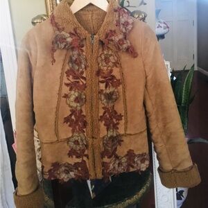 Custom Vintage Faux Shearling Jacket Floral Boho Cottagecore Small